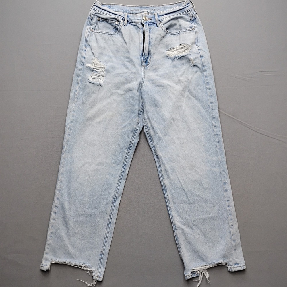 American Eagle Highest Rise 90s Boyfriend Jeans Light Wash Distressed Size 12